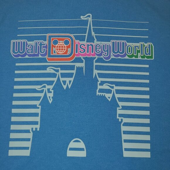 Disney Parks Women’s Medium Blue Retro Print Castle Cropped Hoodie Lightweight - Picture 2 of 7